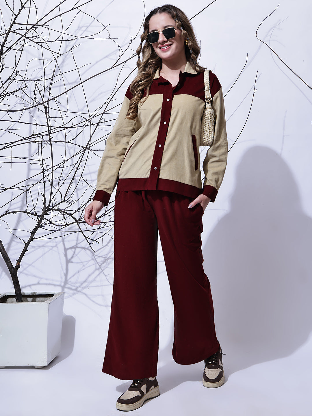Beige & Maroon