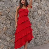 Women's Maxi Dress, Ruffle Layered Design, Sleeveless, Square Neck