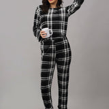 Women Checkered Warm Fleece Nightsuit