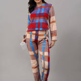 Women Checkered Warm Fleece Nightsuit