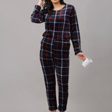 Women Checkered Warm Fleece Nightsuit