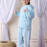 Girls Fleece Round Neck Full Sleeves Hoodie & Jogger Nightsuit Set