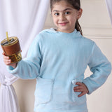 Girls Fleece Round Neck Full Sleeves Hoodie & Jogger Nightsuit Set