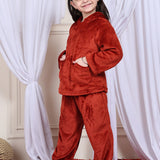 Girls Fleece Round Neck Full Sleeves Hoodie & Jogger Nightsuit Set