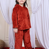 Girls Fleece Round Neck Full Sleeves Hoodie & Jogger Nightsuit Set