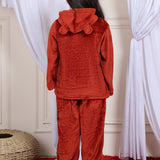 Girls Fleece Round Neck Full Sleeves Hoodie & Jogger Nightsuit Set