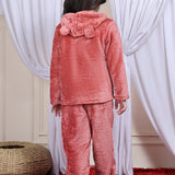 Girls Fleece Round Neck Full Sleeves Hoodie & Jogger Nightsuit Set