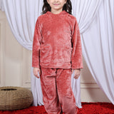 Girls Fleece Round Neck Full Sleeves Hoodie & Jogger Nightsuit Set