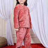 Girls Fleece Round Neck Full Sleeves Hoodie & Jogger Nightsuit Set
