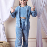 Girls Fleece Nightsuit Round neck Cami Top with Full sleeves Shrug and Jogger