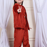 Girls Fleece Nightsuit Round neck Cami Top with Full sleeves Shrug and Jogger