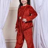 Girls Fleece Nightsuit Round neck Cami Top with Full sleeves Shrug and Jogger