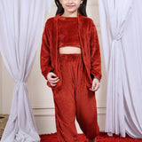 Girls Fleece Nightsuit Round neck Cami Top with Full sleeves Shrug and Jogger