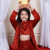 Girls Fleece Nightsuit Round neck Cami Top with Full sleeves Shrug and Jogger