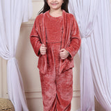 Girls Fleece Nightsuit Round neck Cami Top with Full sleeves Shrug and Jogger