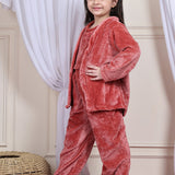 Girls Fleece Nightsuit Round neck Cami Top with Full sleeves Shrug and Jogger