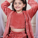 Girls Fleece Nightsuit Round neck Cami Top with Full sleeves Shrug and Jogger