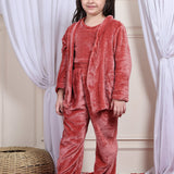 Girls Fleece Nightsuit Round neck Cami Top with Full sleeves Shrug and Jogger