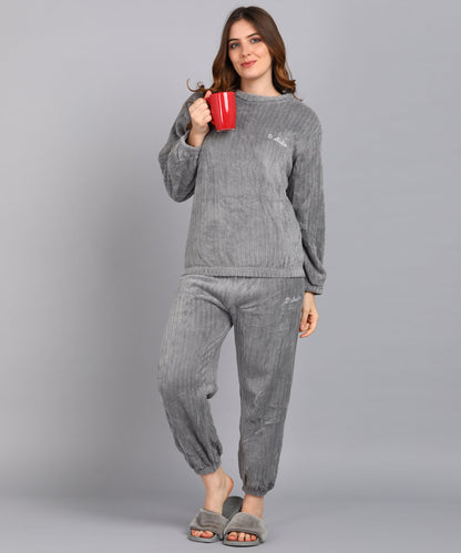 Women Warm Fleece Fur Night Suitset